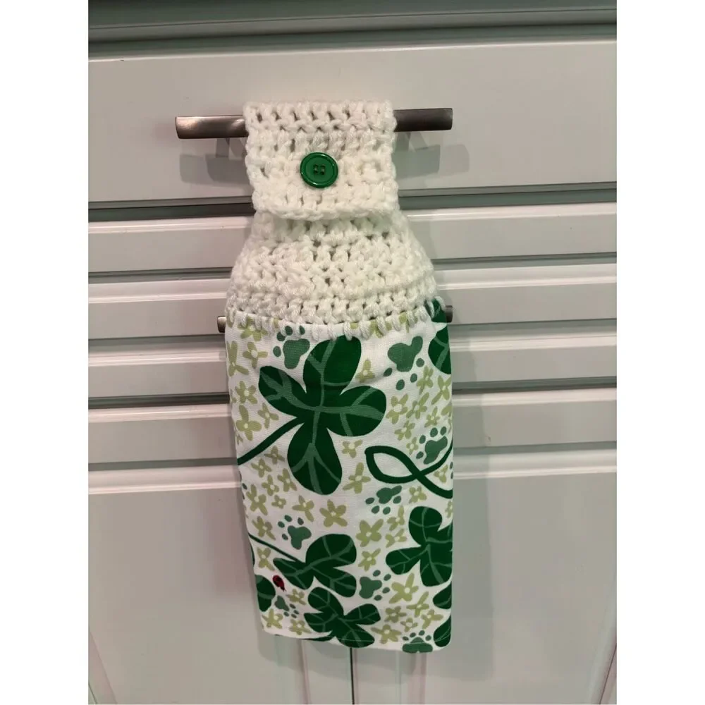 Crochet Top Kitchen Towel- Clover w/lady bug